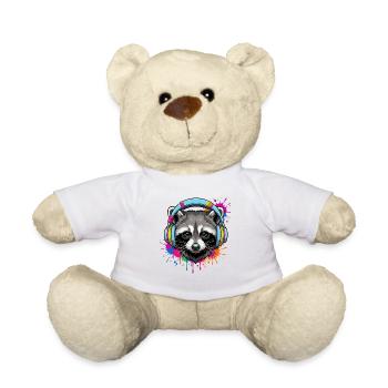 Waschbär mit Musik Kopfhörern und Farben Klecks - Teddy - Weiß - Vorne