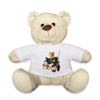 Cat Reading Moby-Dick and Fishing - Teddy Bear - white - Front