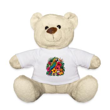 Perroquet tropical dans une mer de fleurs - Nounours - blanc - Devant