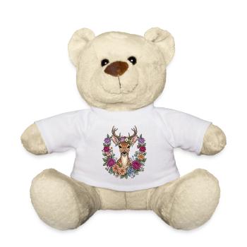 Deer Flowers Folk Festival Traditional Costumes Replacement Gift - Teddy Bear - white - Front
