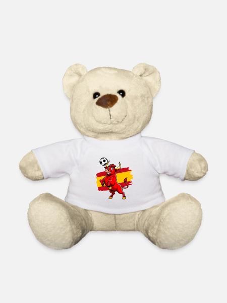 Taureau rouge football Espagne - Sport cartoon - Teddy Bear - white