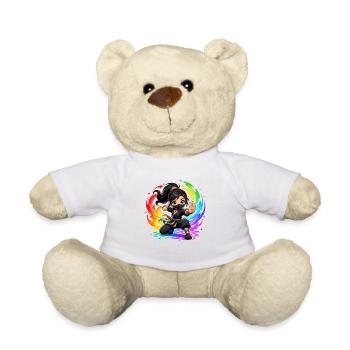 Regenbogen Ninja im Farbwirbel - Teddy - Weiß - Vorne