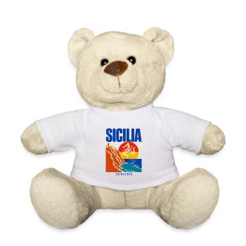 Sicilia Travel Poster, Trinacria Sicilian Flag Pri - Teddy Bear - white - Front