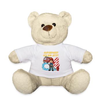 Aufgepasst Ich Bin Jetzt 4 Feuerwehr Geburtstag - Teddy - Weiß - Vorne