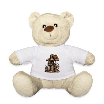 Western Rustic Post, Lasso and Hat - Teddy Bear - white - Front