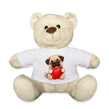 Süßer Mops im Sommer mit Erdbeeren Cartoon - Teddy - Weiß - Vorne