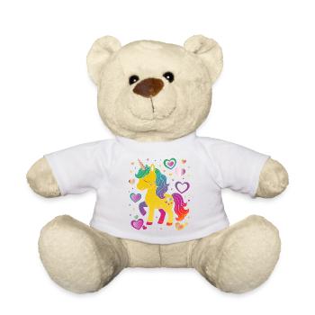 Cute Unicorn with Hearts Design - Teddy Bear - white - Front