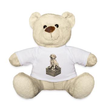 Funny Dog assis sur des disques de musique rétro - Nounours - blanc - Devant