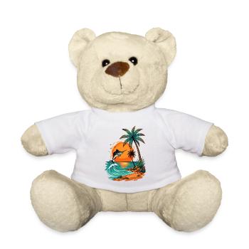 Jumping Fish at Tropical Sunset Palm Sea Beach - Teddy Bear - white - Front