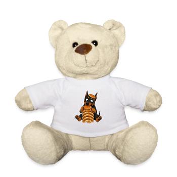 Doberman with Pancakes Funny Cartoon - Teddy Bear - white - Front