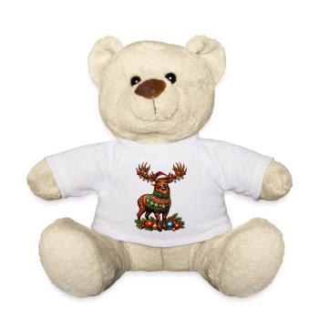 Süßer Hirsch Mit Weihnachtsmannmütze - Teddy - Weiß - Vorne