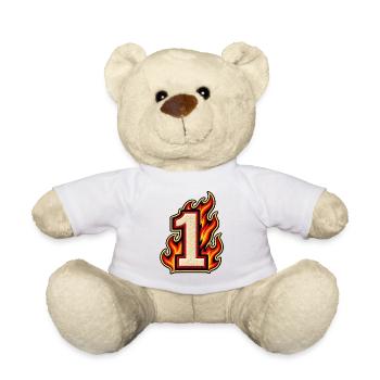 Zahl 1 im Flammen Patch-Look  - Teddy - Weiß - Vorne