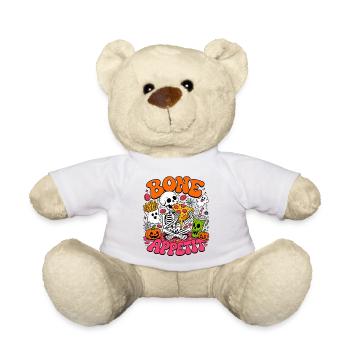 Bone Appetit lustiges Halloween-Skelett isst Pizza - Teddy - Weiß - Vorne