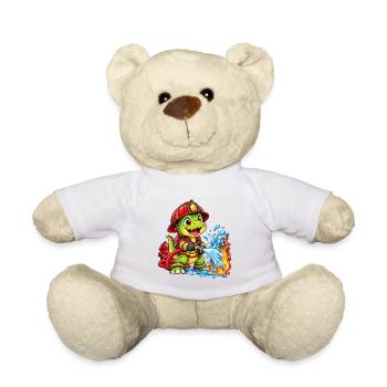 Feuerwehr Dinosaurier löscht Feuer für Kinder - Teddy - Weiß - Vorne