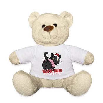 Weihnachtskatze Weihnachtsmütze Weihnachtsmütze Sei entschuldigt Stille Nacht - Teddy - Weiß - Vorne