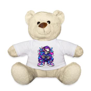 Neon-Graffiti-Gamer-Skelett – Gamer-Geschenk - Teddy - Weiß - Vorne