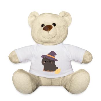 Kawaii-Hexenpudding auf einem Besen - Teddy - Weiß - Vorne