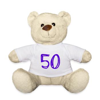 50 YEARS. 50th ANNIVERSARY. BIRTHDAY 50 YEARS. 50 - Teddy Bear - white - Front
