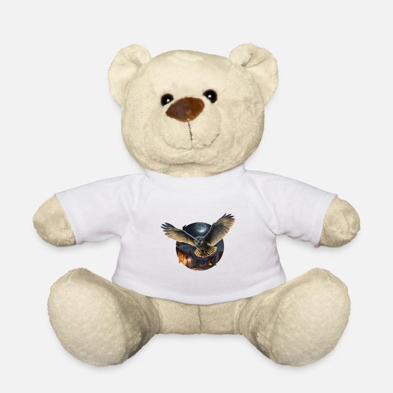 Nachteule Eule im Flug ausgestreckte Flügel Mond - Teddy - Weiß