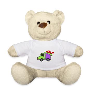 Bagger Baustelle Bauarbeiter Bau Herz I Geschenk - Teddy - Weiß - Vorne