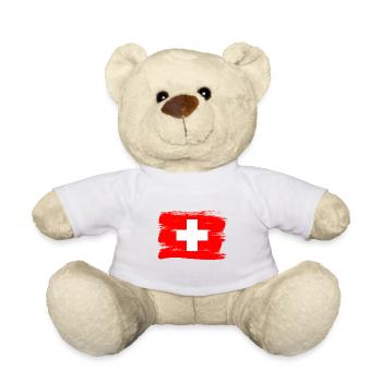 Drapeau de la Suisse Vintage Croix en détresse Look Suisse - Nounours - blanc - Devant