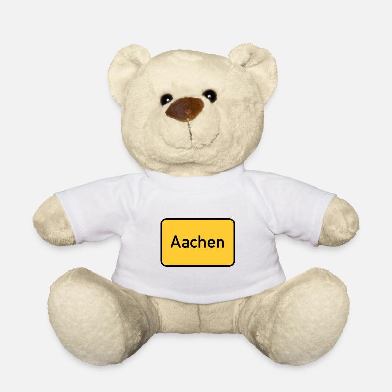 Aachen Ortsschild Gelbe Tafel - Teddy - Weiß