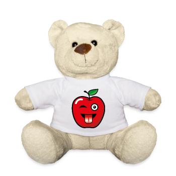 30 Pomme rouge Rire les yeux langue drôle - Nounours - blanc - Devant