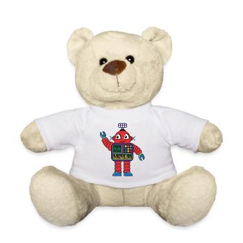 Small red robot - Teddy Bear - white - Front