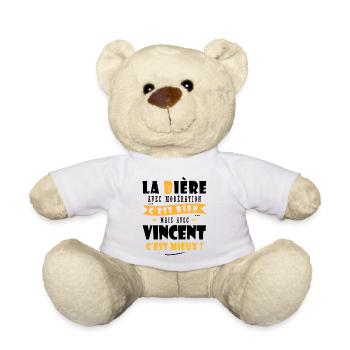 Vincent Bière Cadeau Humour cadeau Vincent - Nounours - blanc - Devant