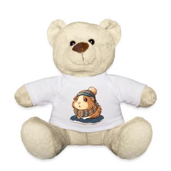 Mignon cochon d’Inde avec écharpe et chapeau à pompon. - Nounours - blanc - Devant