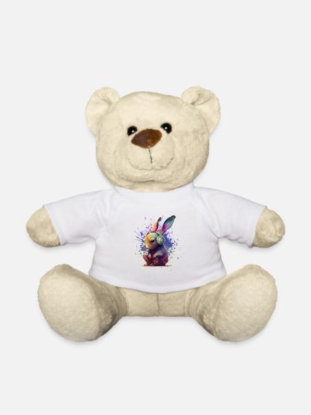 Bunter Hase mit Kopfhörern - Teddy - Weiß