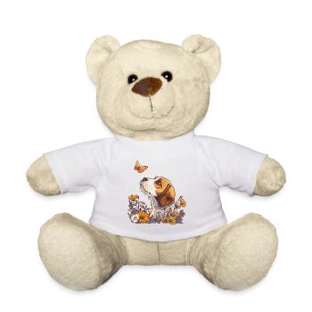 Beagle avec papillon - Nounours - blanc - Devant