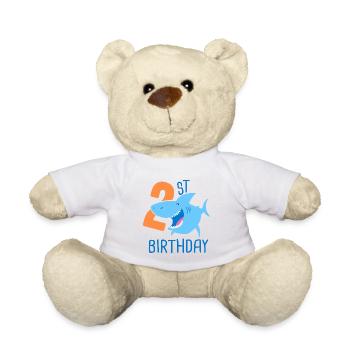 2nd Birthday Boy 2 Year Old Shark - Teddy Bear - white - Front