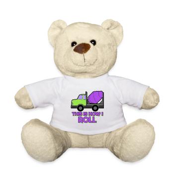 Bagger Baustelle Bauarbeiter Bau Rollen I Geschenk - Teddy - Weiß - Vorne