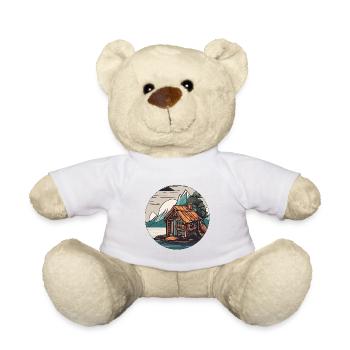 Lakeside House / Cabin / Lake / Mountains / Nature /Forest - Teddy Bear - white - Front