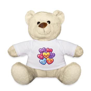 Glückliche Herzen Bunt Liebe - Teddy - Weiß - Vorne