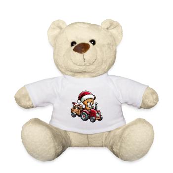 Teddy comme le Père Noël avec tracteur - Nounours - blanc - Devant
