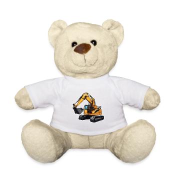 Bagger / Baustelle / Maschine /graben / Schaufel - Teddy - Weiß - Vorne
