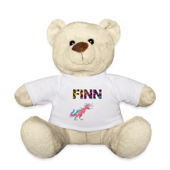 FINN - Schöner Jungen Name mit Dinosaurier - Teddy - Weiß - Vorne