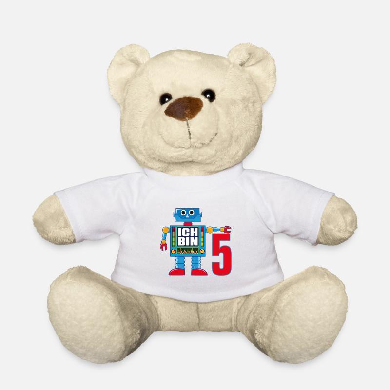 Lustiger blauer Roboter - ich bin 5 Jahre alt - Teddy - Weiß