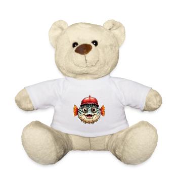 Drôle de poisson-globe avec casquette de baseball rouge - Nounours - blanc - Devant