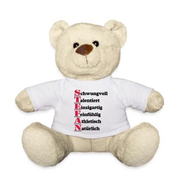 Stefan , Vorname,Namensschild,Name,Fun Shirt (25) - Teddy - Weiß - Vorne