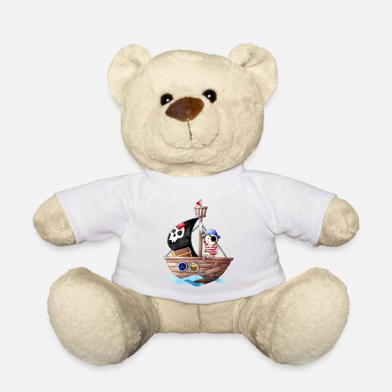 Kleiner Pirat mit seinem Schiff - Teddy - Weiß