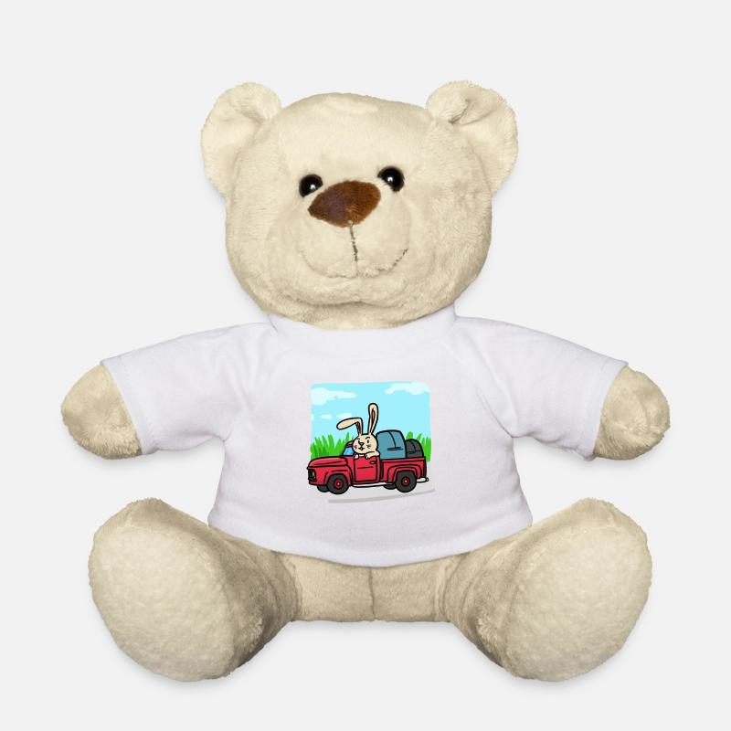 Hase mit dem Auto auf der Reise - Teddy - Weiß