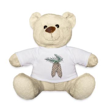zwei Tannenzapfen an Tannenzweige - Teddy - Weiß - Vorne