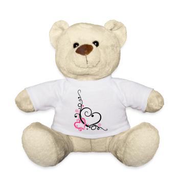 Two hearts with ornament - Teddy Bear - white - Front