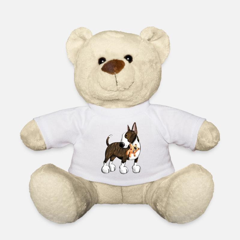 Bullterrier with Teddy - Teddy Bear - white