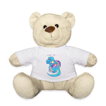 verliebtes Mädchen schläft auf einem Dinosaurier - Teddy - Weiß - Vorne
