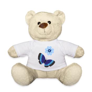 Papillon bleu avec une fleur bleue - Nounours - blanc - Devant