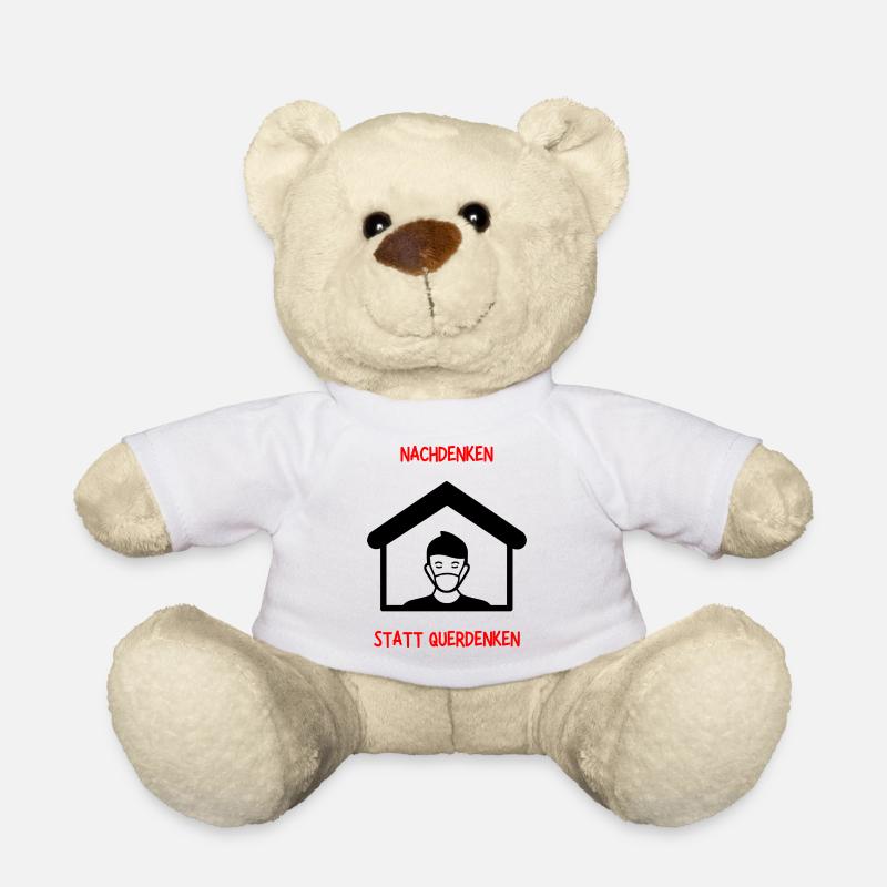 Nachdenken statt Querdenken, Zuhause, Maske Tragen - Teddy - Weiß